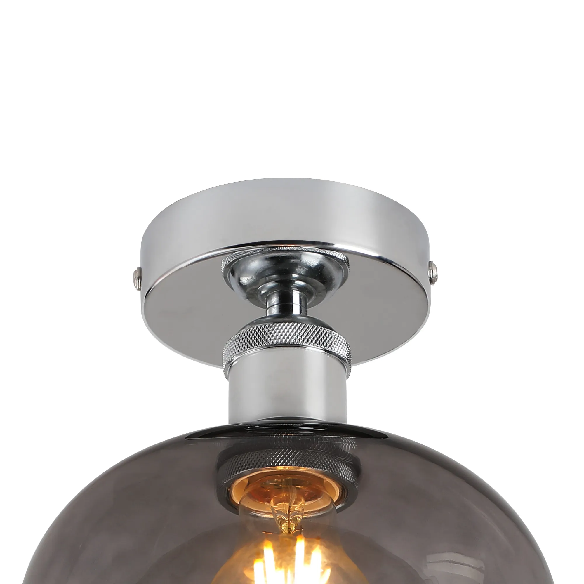 Cawdor Flush Fitting; 1 Light E27; Polished Chrome/Smoke Wine Glass DK1126  Deco Cawdor